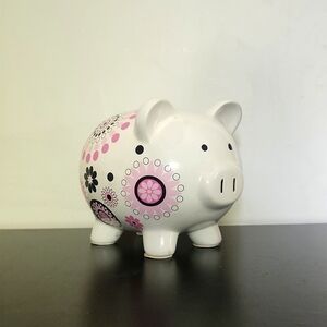 Large Ceramic Piggy Bank by Fab: Starpoint Pink Flower Medallion Flower Power